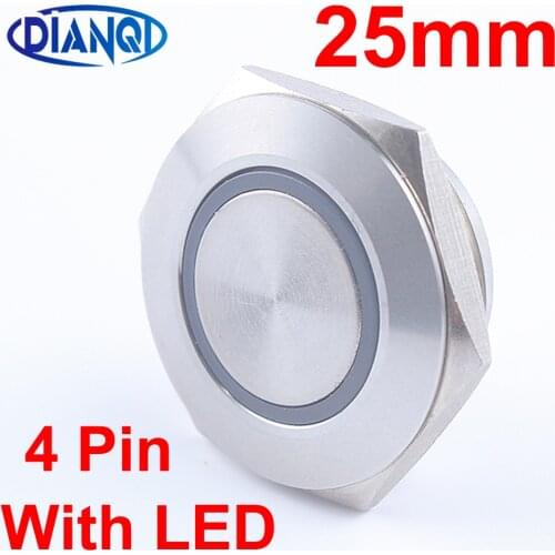 25mm 3V5V6V 12V24V 110V220V Electric Waterproof Power Without Led Light Momentary Pressure Short Mini Push Button Switch NO Led