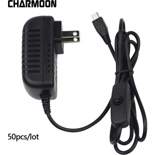 50pcs/lot For Raspberry PI 3 5V3A DC/AC Power Adapter charger with Micro USB ON /OFF Switch