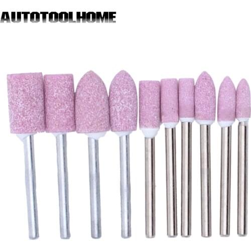 AUTOTOOLHOME 10PC Abrasive Mounted Stone Cylindrical For Dremel 3000 4000 Rotary Tools Grinding Stone Wheel Head