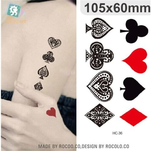 Body Art waterproof temporary tattoos for lady women sexy 3d poker design flash tattoo sticker Free Shipping HC-036