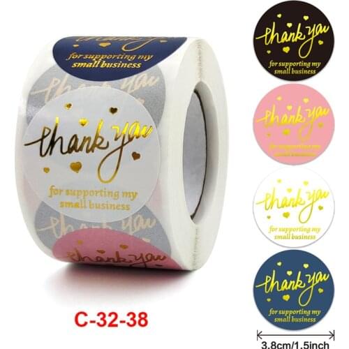 Bronzing Thank You Stickers Roll Colorful 500-Count Stickers Round for Wedding Birthday Party Favor Holiday Celebration DU55