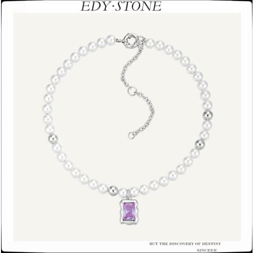 EDY 2021 New Punk Trendy Pearl Purple Gemstone Temperament Clavicle Chain Necklace For Women Couples Girls Party Wedding Jewelry