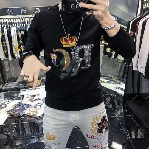 Hip-hop Black And White Sweatshirt Diamond Style Street Mens Comfortable Bodybuilding Hoodie 2021 New