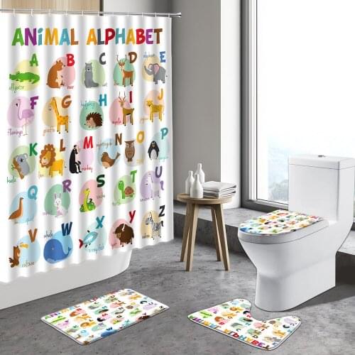 Childrens Cartoon Animals Shower Curtain Letters Dinosaur Bathroom Decoration Kids Curtain Fishes Decoration rug Bath Mats Set