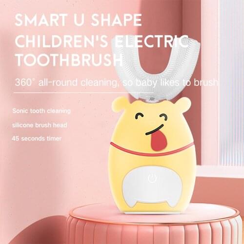 Electric Toothbrush For Kids Smart 360 Degrees U Silicon USB Automatic Ultrasonic Teeth Tooth Brush Cartoon Pattern