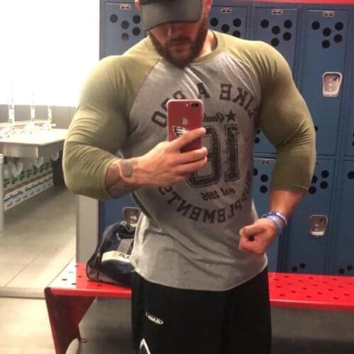 Gym Fitness Skinny Long sleeves t shirt Men Casual Cotton T-shirt 2020 Male Bodybuilding Workout Print Tees Tops Brand Clothing