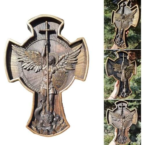 Archangel Michael Natural Wood Carved Religious Icon Christian Wooden Gift for Him Housewarming Gift Gifts for Men ALI88