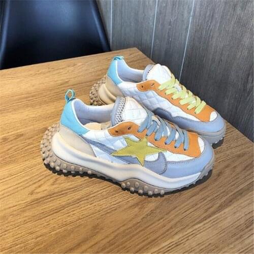 New womens sneakers fashion leather breathable thick bottom non-slip color matching lightweight comfortable casual shoes women