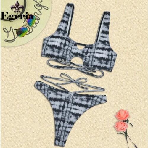 Tie Dye Sexy Bandage Womens Bikini Sets Cut Out Push Up Padded Swimsuit Low Waist Thong Biquini Swimwear Bath Suit Beach Wear