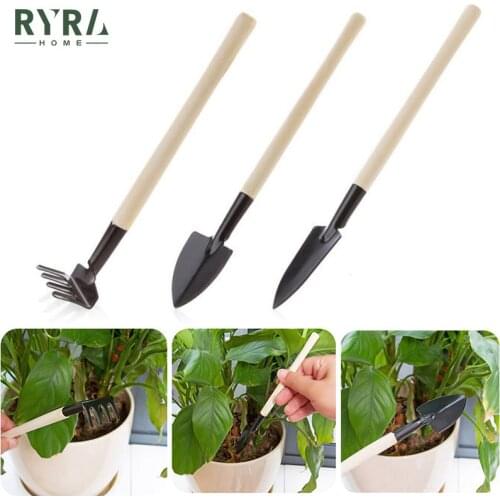3pcs/set Mini Shovel Rake Set Wooden Handle Metal Head Shovel For Flowers Potted Plants Mini Seed Disseminators Garden Tools