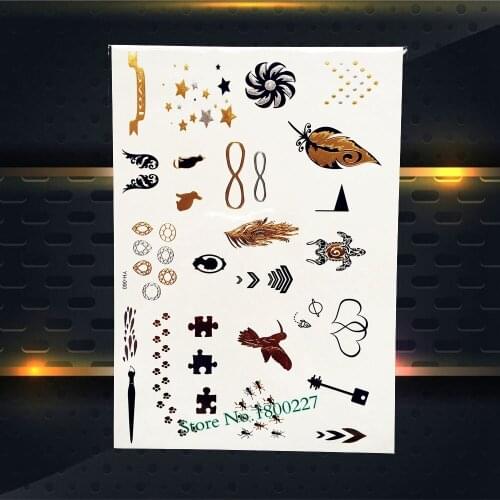 Lovely Hand Finger Tattoo Cute Foot Print Insect Wing Bird Design Body Neck Art Waterproof Temporary Gold Tattoo Sticker PYH-060