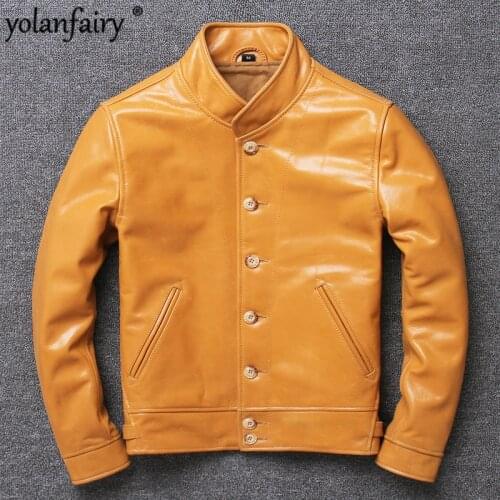 Leather Jacket Men 100% Cow Leather Coat for Men Short Slim Smart Casual Spring and Autumn Plus Size 2020 Hot Selling 1905