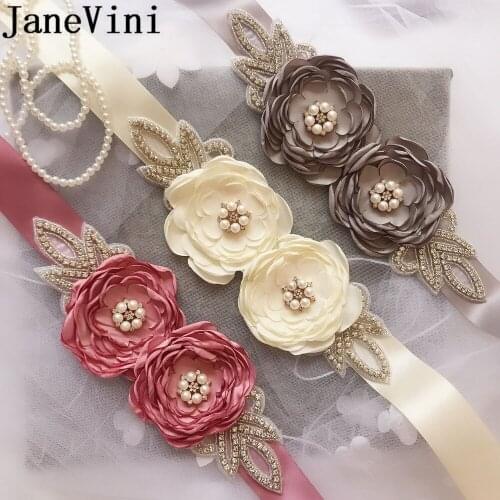 JaneVini New Pearls Flowers Cristal Bridesmaid Bridal Belt Rhinestone Sashes Crystal Beaded Belts For Dresses Cinturon Vestido