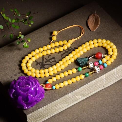 New Style Lavender Purple Beeswax Blooming Wealthy Pendant Ladies Sweater Chain Fashion Jewelry