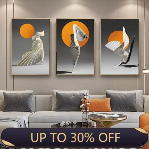 Orange Sun Canvas Poster Creative Abstract Wall Art Painting Nordic Posters and Prints Wall Pictures for Living room Home Decor