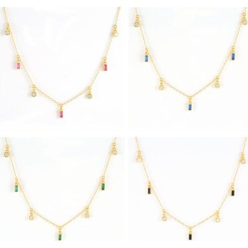 BOAKO 925 Sterling Silver Colorful Zircon Necklace Pendan Jewelry Necklaces Women Chain Choker Clavicle Mujer Collares Bijoux CZ