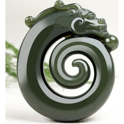 Natural A hetian jade hollow handcarved dragon black jade green jade pendant jade necklace unique jadeite jade necklaces