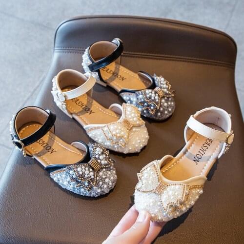 Girls Casual Shoes 2021 New Spring Autumn Childrens Pearl Princess Shoes Bow Kids Soft-soled Shoes Non-slip Fashion Cute 26-35