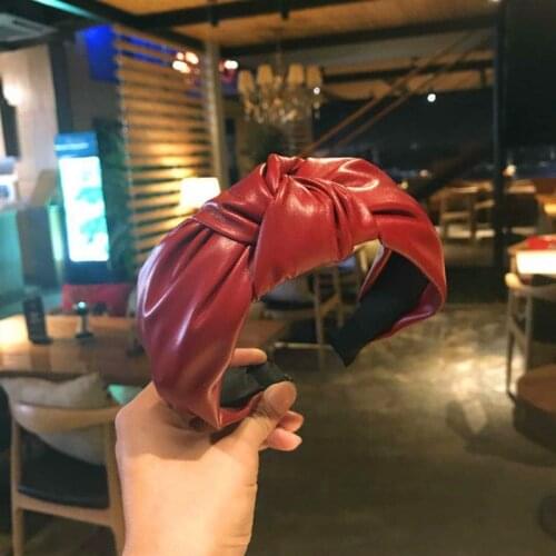 Fashion PU leather Hairbands Bow Knot Headband Wide Hair Hoop for Women Girls Hair accessories Turban Bezel Hairband Headwear