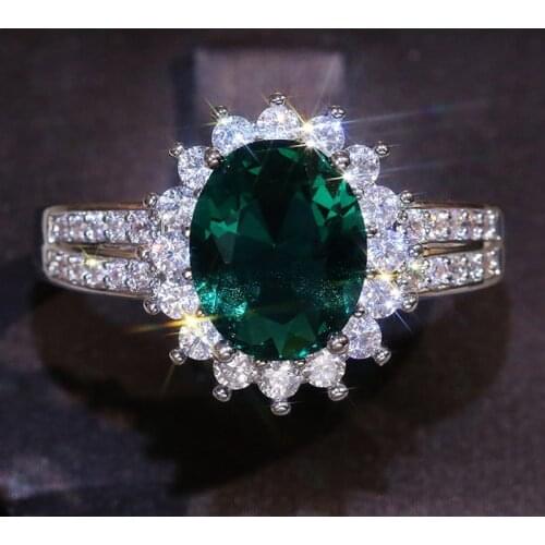 Luxury Ins Style Big Green Stone Zircon Ring for Women Classic Personality Zircon Rings Engagement Wedding Shiny Ring Jewelry