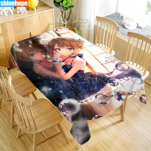 Anime Girl Tablecloth Waterproof Fabric Rectangular Dust-proof Table Cover For Party Home Decor TV Covers