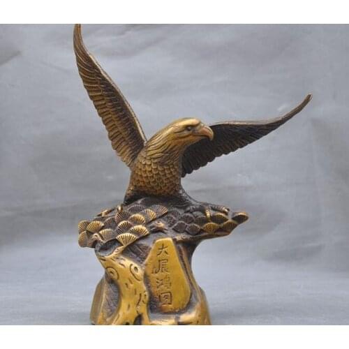 Old China Fengshui Bronze Arabia Fly Hawk Eagle Bird Cooperation success Statue