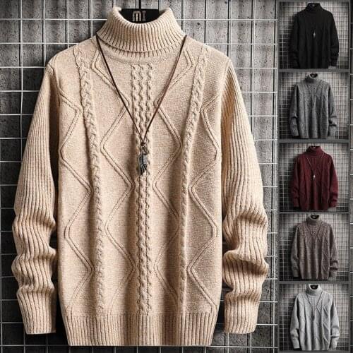 Striped Knitted Sweater Mens Turtleneck Pullover Men Coats Rabbit Fur Casual Thick Loose Warm Ribbed Hem Oversized Sweaters