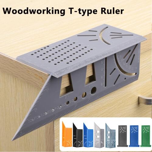 T-type 3D 45+90 Degree Mitre Angle Measuring Square Gauge Woodworking Scribe Mark Line Ruler Carpenter Layout Measuring Tools
