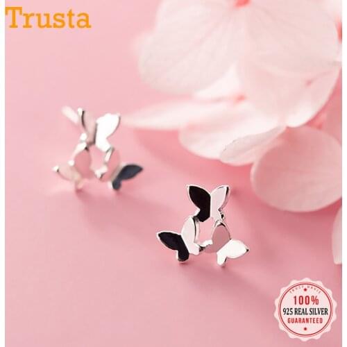 Trustdavis Real 925 Sterling Silver Fashion Sweet Simple Insect Butterfly Stud Earring for Women Wedding Party S925 Gift DA1717
