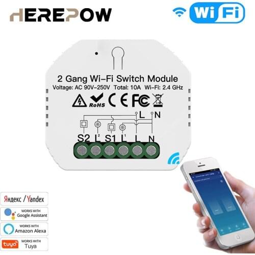 Herepow 2 Gang WIFI Switch Smart Module, Tuya App Operates Remotely with Alexa Google Home, Dimmer Breaker