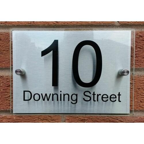 PREMIUM MODERN Glass effect acrylic brushed aluminium House number sign plaque
