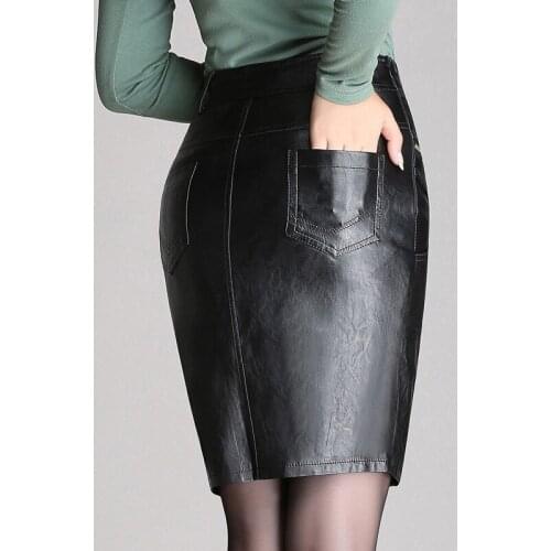 High Quality Plus Size M-5XL Skirt Women Fashion Designer Korean Zippers OL Style PU Leather Ladies Skinny Skirt Autumn 2020 New