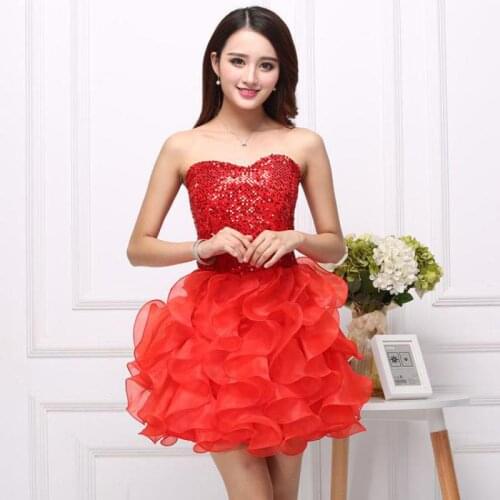 2020 Flounce Sequins Short Women Dress Strapless Layered Tulle Enening Dress Elegant & Sexy Vestido De Festa Free Shipping