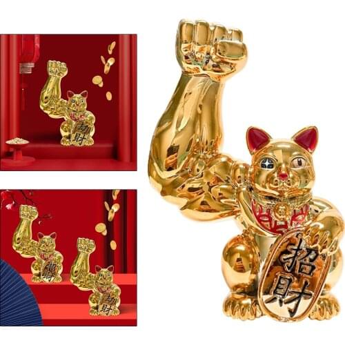 1x Resin Muscle Arm Lucky Cat Figurines Feng Shui Statue Decoration Ornaments for Car Interior
