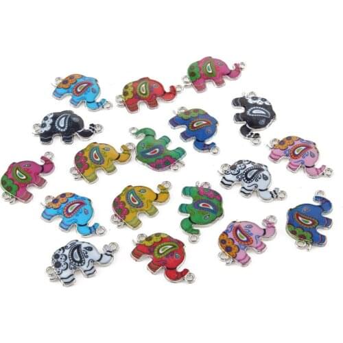 10pcs 28*16mm Necklace bracelet accessories elephant pattern enamel charms connector alloy metal double hole pendant wholesale