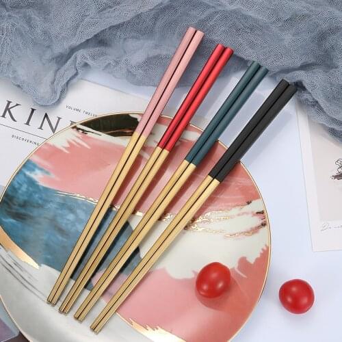 304 Stainless Steel Chopsticks Tableware Black Gold Green Gold Square Non-slip Korean Gold-plated Chopsticks