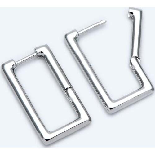 4pcs White Gold Tone Rectangle Leverback Ear Hooks 25x14mm, Rhodium Plated on Brass, Earring Hoop Components (GB-1784-2)