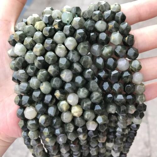 6/8/10mm Cut Angle Natural Grass Jaspers Stone Beads Faceted Round Loose Green Grass Stone Beads For Jewelry Making DIY Bracelet
