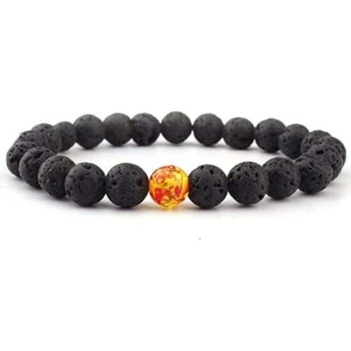 8mm black Punk multicolor Agate Chakra Healing Reiki Buddha Yoga Bracelet elastic adjustable Volcanic Stone Bangles df324