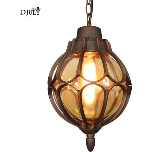 American retro waterproof glass ball pendant lights for villa garden dining room hanging lamp loft kitchen fixtures luminaire