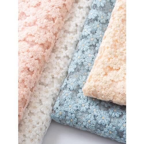 Embroidery Hollow Lace Fabric Water-soluble Dress High-grade Clothing Sewing Pink Blue White Mesh Brocade Diy Solid Color Green