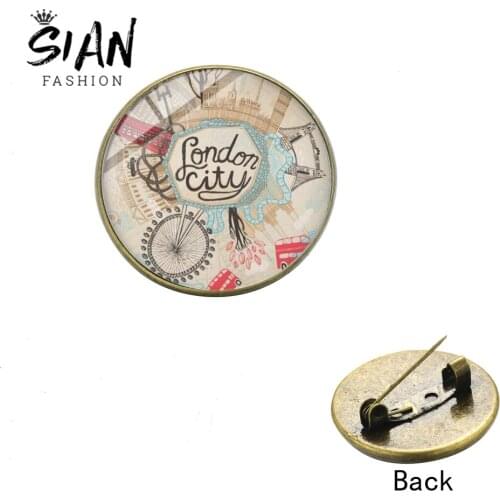 SIAN London City Brooch Collection Red Double-decker Bus Big Ben Tower Bridge Cartoon Print Lapel Pins Badge Clothes Accessories