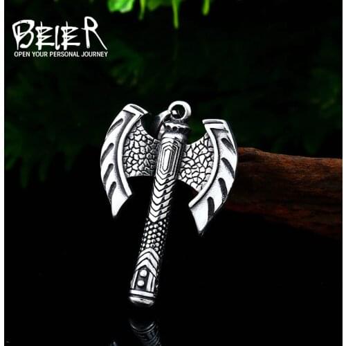 BEIER Retro 316 Stainless steel Viking Ax Pendant Necklace Rune Ax bottle opener fit Chain for man Jewelry wholesale BP8-406