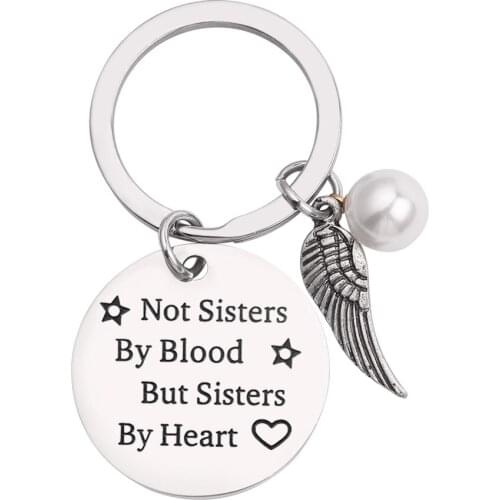 Best Friends Keychain Keyring for Female "not sisters by blood but sisters by heart" Friendship Jewelry Gift for Women Girls