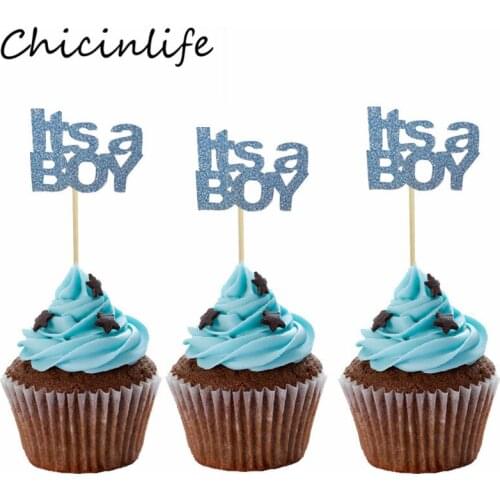 Chicinlife 5Pcs Its A Boy/Girl Cupcake Toppers Boy Girl Birthday Party Baby Shower Gender Reveal Party Newborn Cake Supplies