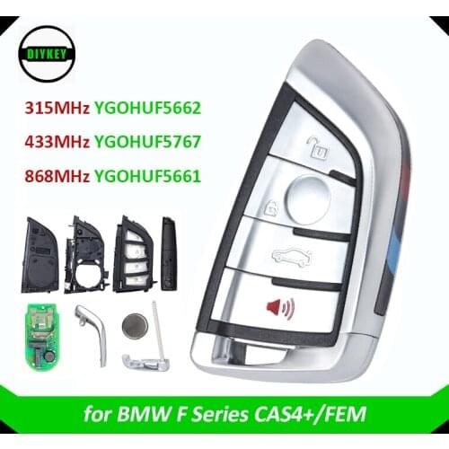 DIYKEY Smart Remote key Fob 4 Button 315MHz YGOHUF5662, 433MHz YGOHUF5767, 868MHz YGOHUF5661 PCF7945 for BMW F Series CAS4+/FEM