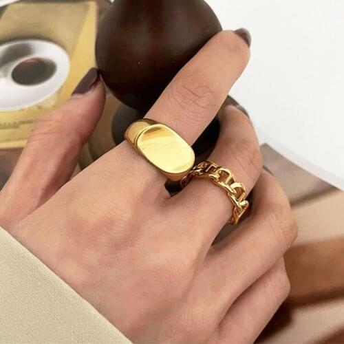 Simple Smooth Super Big Square Round Chain Gold Ring For Women Fashion Jewelry New Elegant Charm Finger Rings Gift