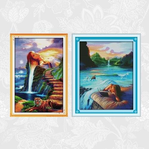 Beauty beside the water Cross stitch Handwork Beginner Embroidery Sets Aida Canvas Cross-stitch 11CT 14CT Wholesale Needlework