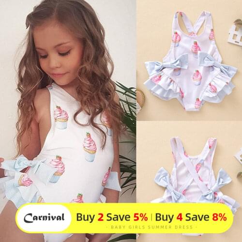 Baby Girls Swimsuits Sleeveless Bow Print Swimwear Toddler Kids Clothing Girls Holiday Beachwear Children Casual Bathing Suits