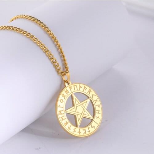 LIKGREAT Supernatural Pentagram Runes Pagan Wiccan Pentacle Runes Talisman Pendant Necklace Stainless Steel Men Jewelry Dropship